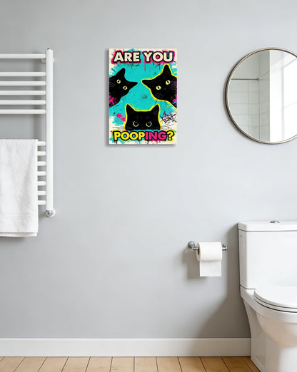 DUFIPOR Funny Black Cat Bathroom Wall Art, Are You Pooping? Graffiti Pop Art Canvas Prints, 12x16 Inch Humorous Bathroom Decor for Washroom Restroom, Trendy Cat Lover Gifts for Bathroom Wall Decor