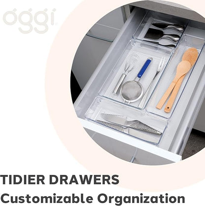 Oggi Clear Drawer Organizer - 3" X 12.5" - Ideal for Organizing Kitchen Drawers, Office, Desk, Silverware, Kitchen Utensils, Cosmetics and Bathrooms