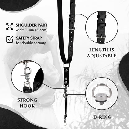 C Coiro Leather Camera Strap for One Camera - Professional Single Leather Harness Shoulder Strap Quick Release Gear DSLR/SLR, Camera Accessories for Photography, Black