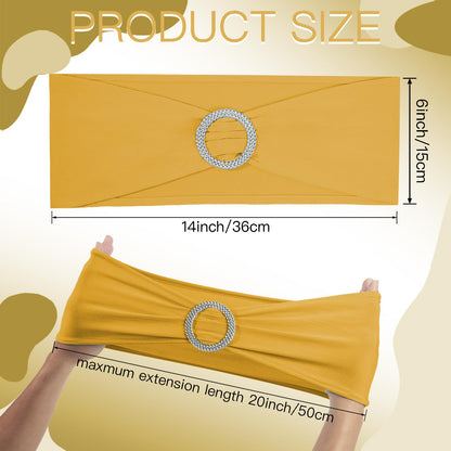 150 Pack Spandex Stretch Chair Sashes Bows, Elastic Stretch Chair Cover Bands Ties with Buckle Slider for Wedding Party Ceremony Reception Event Banquet Decoration (Gold)