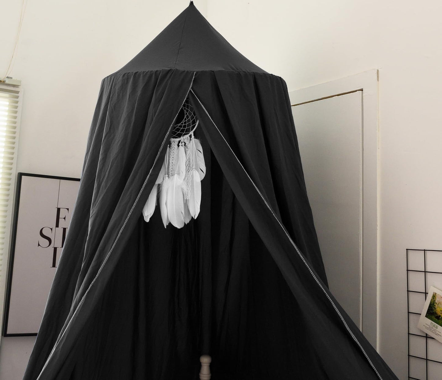 KGanBNHH Bed Canopy for Boys Girls,Crib Canopy Curtains,Extra Large Dome Mosquito Net Reading Nook Canopy for Kids Boys Twin Full Queen Size Bed,Fire Retardant Fabric (Black)
