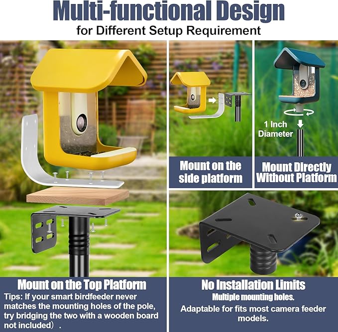 Gtongoko Smart Bird Feeder Pole 1-Inch Dia 110 Inch Bluebird House Pole for Outdoors Weather Station Heavy Duty Metal Mounting Kit Adjustable Bird Feeder Stand Black