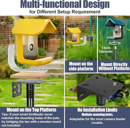 Gtongoko Smart Bird Feeder Pole 1-Inch Dia 79 Inch Bluebird House Pole for Outdoors Weather Station Heavy Duty Metal Mounting Kit Adjustable Bird Feeder Stand Black