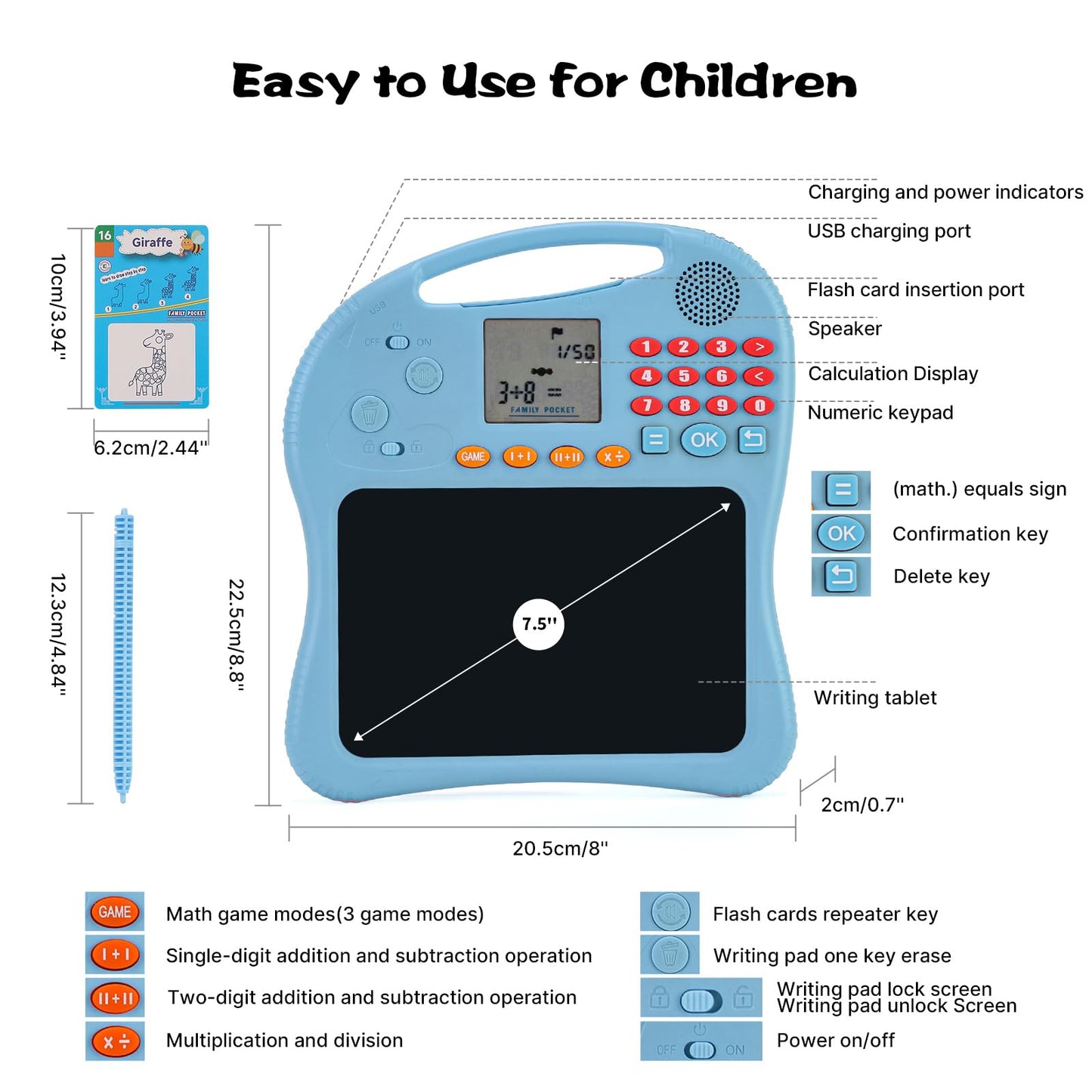 Kids Educational Learning Toys with Math Games,Talking Flash Cards and Writing Drawing Tablet, Speech Therapy Autism Sensory Toys Gifts for Toddler Preschool Activities Boys Girls Ages 3-10 (Blue)