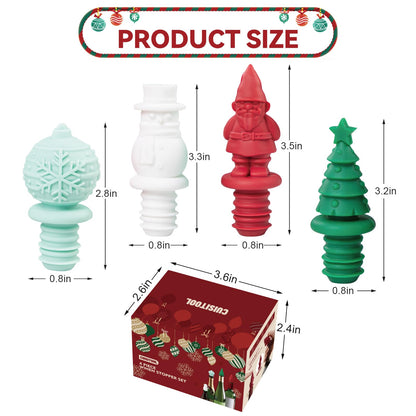 christmas wine stopper Set of 4, Multicolor Wine Bottle Caps, Funny Silicone Bottle Stoppers to Preserve Freshness, BPA Free, Perfect for Parties and Gifts