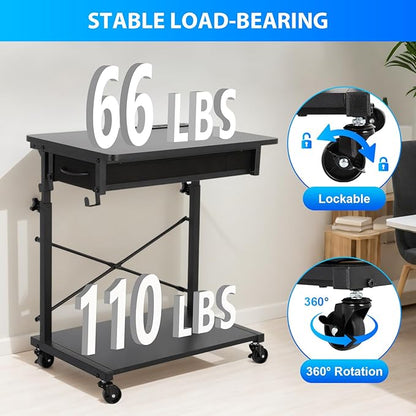 FAHKNS 2-Tier Computer Tower Stand - Computer Tower Floor Stand，PC Tower Stand with Power Outlet & Lockable Wheels，PC Holder for Office/Home/Studio/Game Room