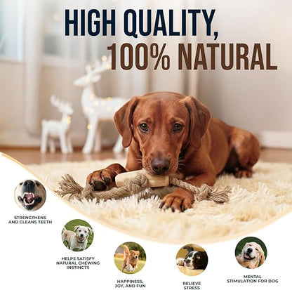 Coffee Wood Dog Chew Large Made of Real Coffee Woods and Hemp Rope - 100% Natural - Natural Dog Chew Toys