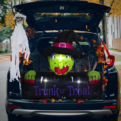 Colingmill 4.3ft Halloween Trunk or Treat Car Decoration Inflatable with Built-in LED Blow up Halloween Inflatable Witch Cat Pumpkin Outdoor Decor for SUV Yard Holiday Party Decor(Witch)