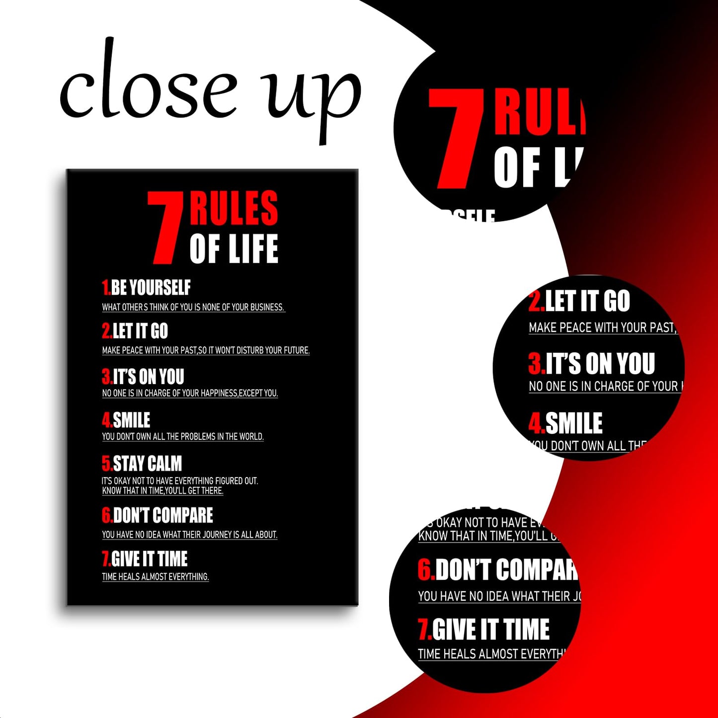 7 Rules of Life Inspirational Canvas Wall Art Motivational Poster Print Positive Quotes Pictures Painting for Home Office Living Room Wall Decor Ready to Hang [24''Wx36''H]
