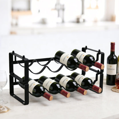HRUSGO Wine Rack for Countertop – Stackable Freestanding Bottle Organizer for Kitchen, Pantry, Bar Cabinet & Small Spaces – Compact Metal Shelf & Modular Storage Stand (2 Tier)