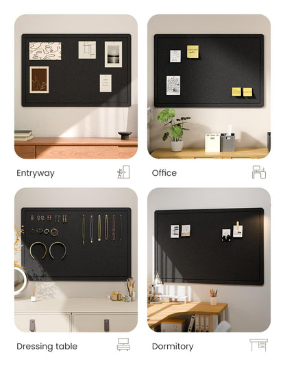 Fluxynara Bulletin Board,35.4" x 23.6" Cork Board Alternative with 12 Safe Removable Adhesive Tabs, Foldable Felt Pin Board for Home Office, Classroom, Bedroom,Entryway for Walls—Black