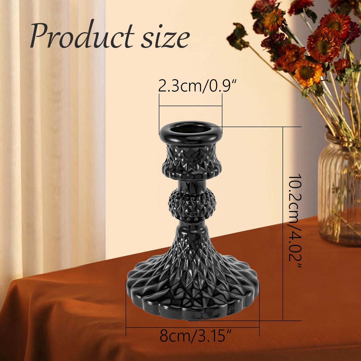 Glass Candlestick Holders Set of 2，Taper Candle Holders Fit 0.8 Inch Candles, Crystal Decorative Candle Stand Centerpiece for Table Wedding Dinning Party 4 Inch Tall (Black)