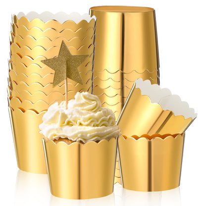 Meanplan 100 Pcs Graduation Cupcake Liners Cupcake Wrappers Foil Baking Cups Sturdy Muffin Baking Cups for Class of 2026 Wedding Birthday Grad Party Decoration, 1.97 x 1.77 Inch (Gold)