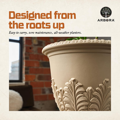 ARBORA 17" Paris Urn Polyresin Indoor and Outdoor Planter with Cream Finish - Durable, Weatherproof, Lightweight, Large Plant Pot for Patio, Garden, Deck, Entryway