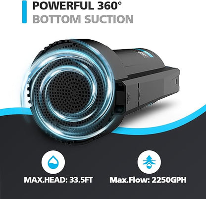 1/3 HP Automatic Water Pump, 2250GPH Submersible Utility Pump with 3/4” Garden Hose Check Valve Adapter Portable Electric Sump Pump Removal for Pool Draining Basement Hot Tubs Garden UTL-336PE