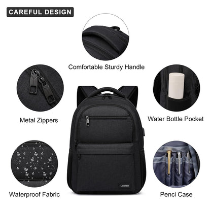 LIBENED School Backpack for Teen Boys Mens, 15.6 Inch Laptop Backpack, College High School Book Bag for Students, Black