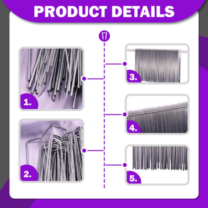 Swpeet 201Pcs U-Shaped Landscape Garden Stakes Staples and Plastic Fixing Gasket with Pick Hook Assortment Kit, Garden Lawn Landscape Staples for Irrigation Hoses, Fixed Fences, Artificial Turf Nails