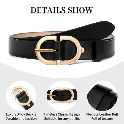 XILTAEN Women's Leather Belts Ladies Waist Belt with Gold Buckle for Female Jeans Dresses Pants Belt