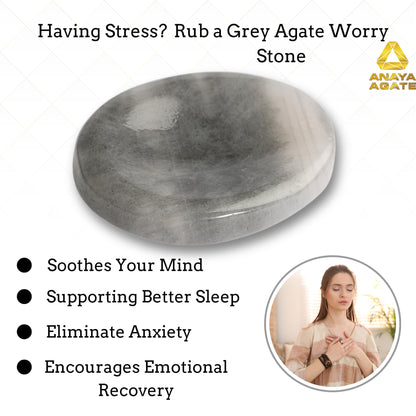 Anaya Agate Gray Agate Worry Stones Certified Crystal Thumb Worry Stone for Anguish, Relaxing and Soothing Balance Stones for Meditation, Stress Relief Crystals and Healing Stones for Men, Women