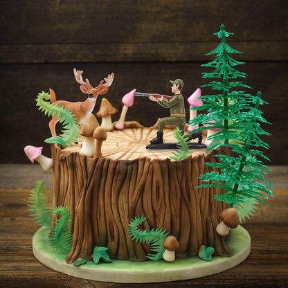 17 PCS Deer Hunting Cake Topper Deer Hunter Tree Cake Decorations Set Hunting Theme Topper for Birthday Party Baby Shower Wedding Supplies Christmas Halloween
