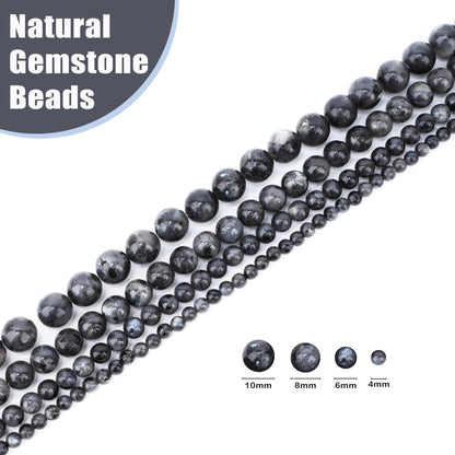 CMBYN Natural Stone Beads Round Genuine Real Stone Beading Strand Loose Gemstones DIY Smooth Bead for Bracelet Necklace Earrings Jewelry Making (Black Larvikite, 8mm 45 Pieces)