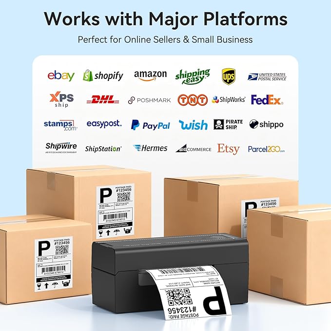 Bluetooth Thermal Label Printer, Wireless 4x6 Shipping Label Printer for Small Business & Shipping Packages, Support iPhone, Android, Windows, macOS, Work for Amazon, Ebay, Shopify, Etsy, USPS
