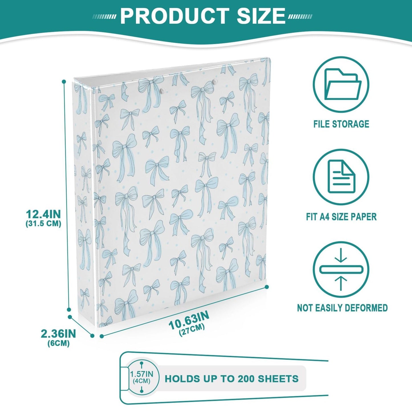 Blue Gray Leaves Round Ring Binders 1.5 Plants Botanical 3 Ring Clipboard Binder for Office School Work Supplies File Folder 200 Sheet Capacity Easy Open