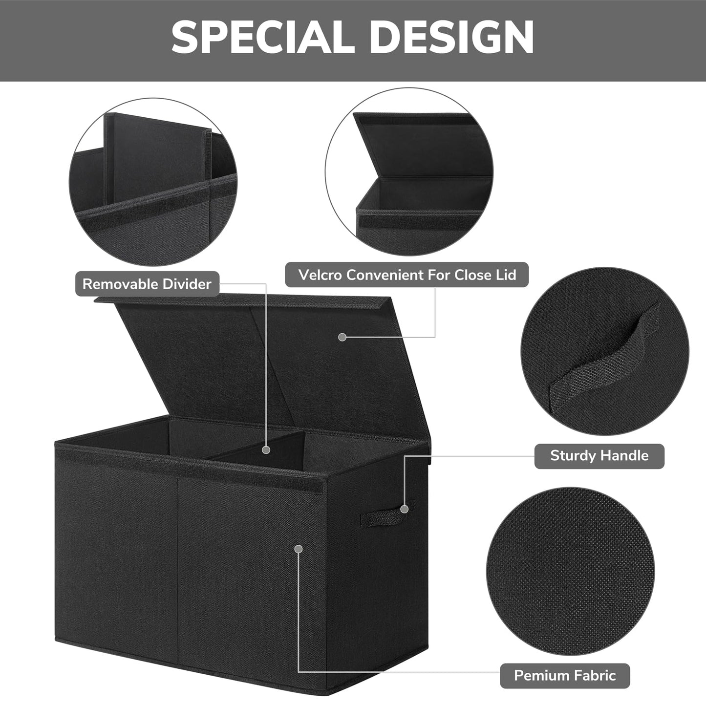 INDRESSME 25"x13"x16" Large Toy Storage, Foldable Storage Bins with Dividers, Toy Chests for Closet, Playroom, Bedroom, Toy Box for Kids, Boys Girls (Black)