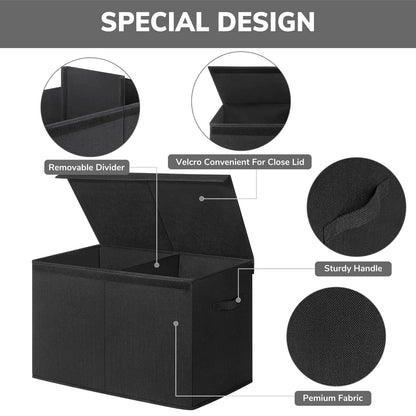 INDRESSME 25"x13"x16" Large Toy Storage, Foldable Storage Bins with Dividers, Toy Chests for Closet, Playroom, Bedroom, Toy Box for Kids, Boys Girls (Black)