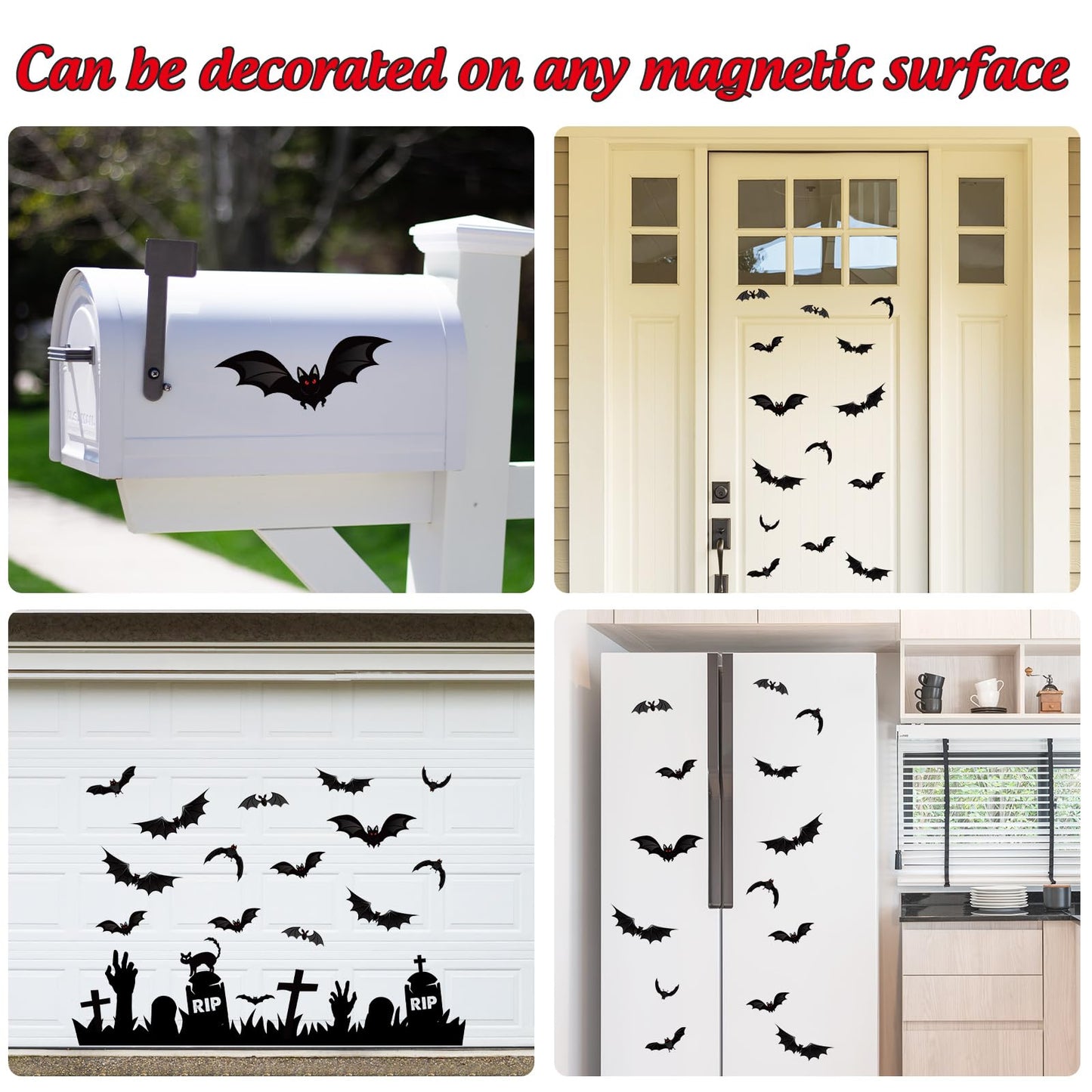 JarThenaAMCS 23Pcs Halloween Garage Decoration Magnet Tombstone Cross Bat Refrigerator Decals Black Magnetic Stickers for Party Home Door Car Dishwasher Decor
