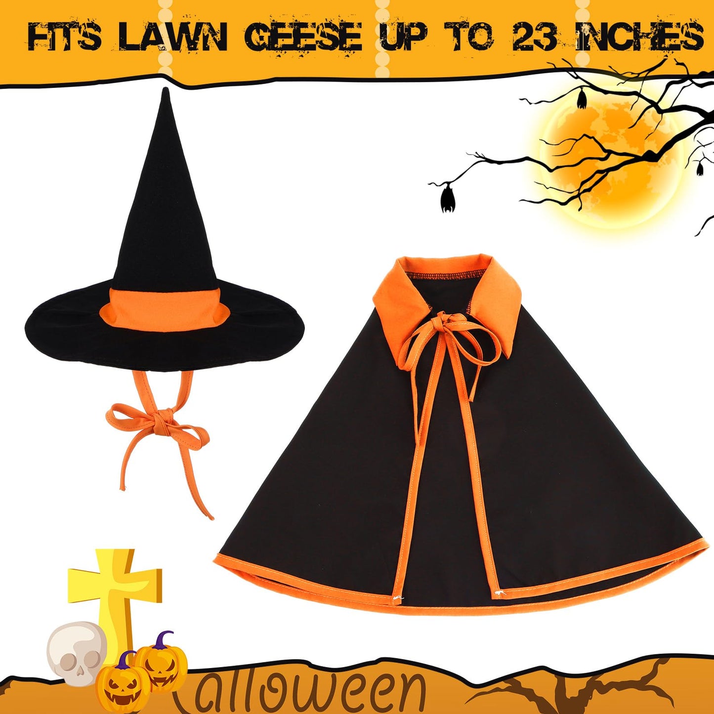 Silicherry Halloween Goose Outfit for 23" Cement Lawn Porch Goose Cloths Plastic Statue Clothing for Yard Lawn Decor(Witch)