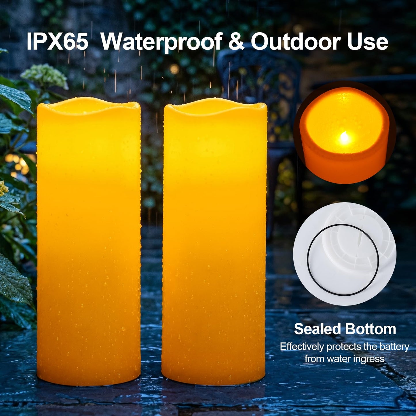 Amagic 2 Pack 5"x12" Outdoor Plastic Electric flameless Candles with Remote Control and Timer, Battery Operated Flickering LED Pillar Fake Candle for Home, Wedding Decor, Ivory