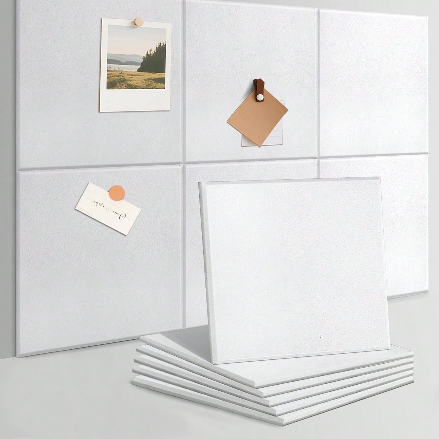 Chejiaye Vision Board for Photo&Pictures,Felt Message Wall Panel 6Pcs11.8"x11.8"Self-Adhesive,Removable Cork Board Bulletion&Poster Board for Office Classroom Decor Hanging File Folders,White