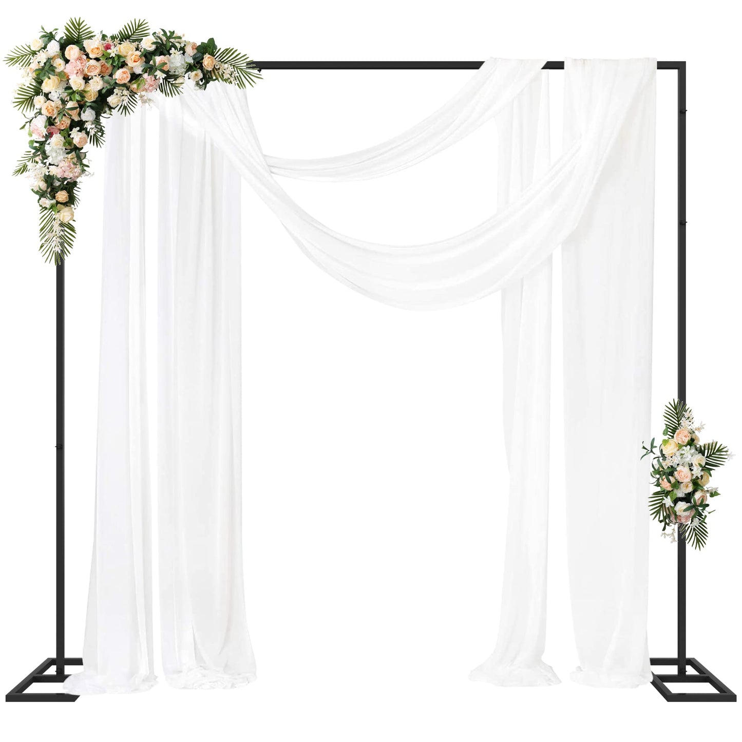 Fomcet 8FT x 8FT Backdrop Stand Heavy Duty with Base, Black Portable Adjustable Pipe and Drape Backdrop Stand Kit, Square Metal Arch Party Frame for Wedding Birthday Parties Banquet Decorations