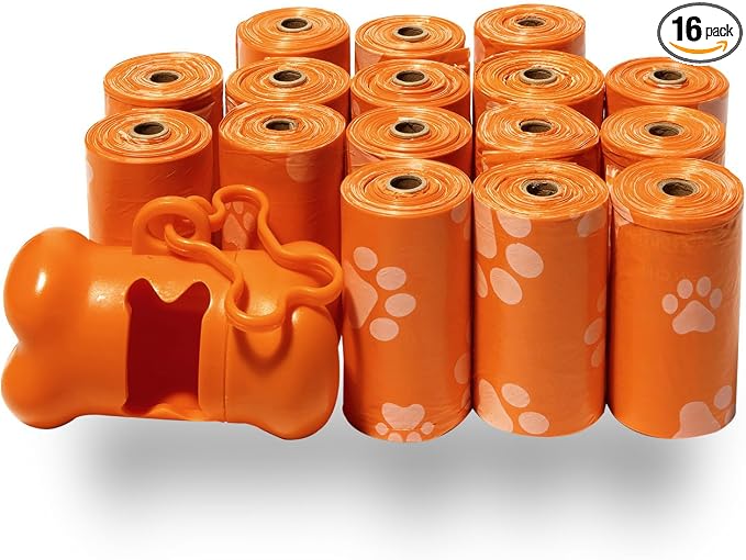 Best Pet Supplies Dog Poop Bags for Waste Refuse Cleanup, Doggy Roll Replacements for Outdoor Puppy Walking and Travel, Leak Proof and Tear Resistant, Thick Plastic - Orange, 240 Bags