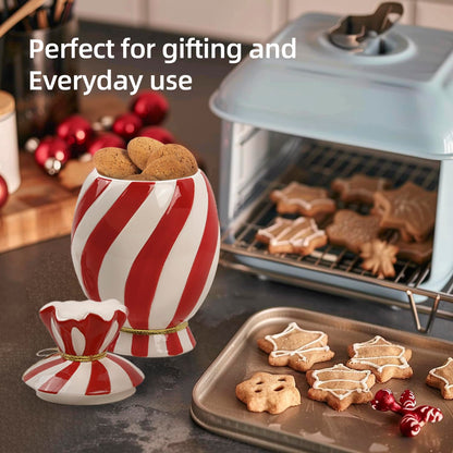 DIF DECO Christmas Ceramic Food Storage Jars with Lid, 24.7 OZ Hand printed Xmas Candy Jar Coffee Cookie Container for Snacks, Sugar Containers, Tea, Spice, Cereal, Nut - 700ml
