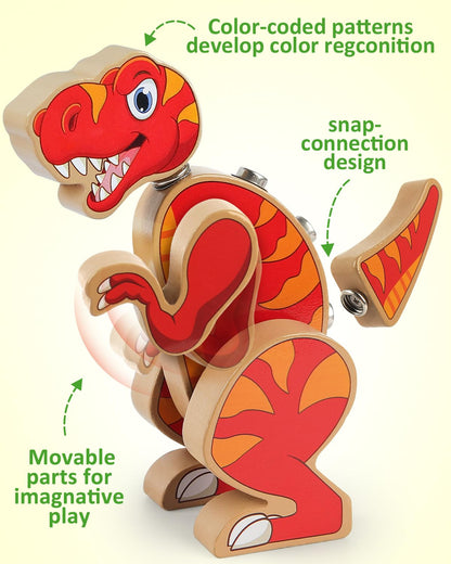 Coogam Dinosaur Snap Together Building Toys, Wooden Take Apart Dinosaur Playset, STEM Montessori Educational Fine Motor Skill Toy Gift for 3 4 5 Years Old Kids