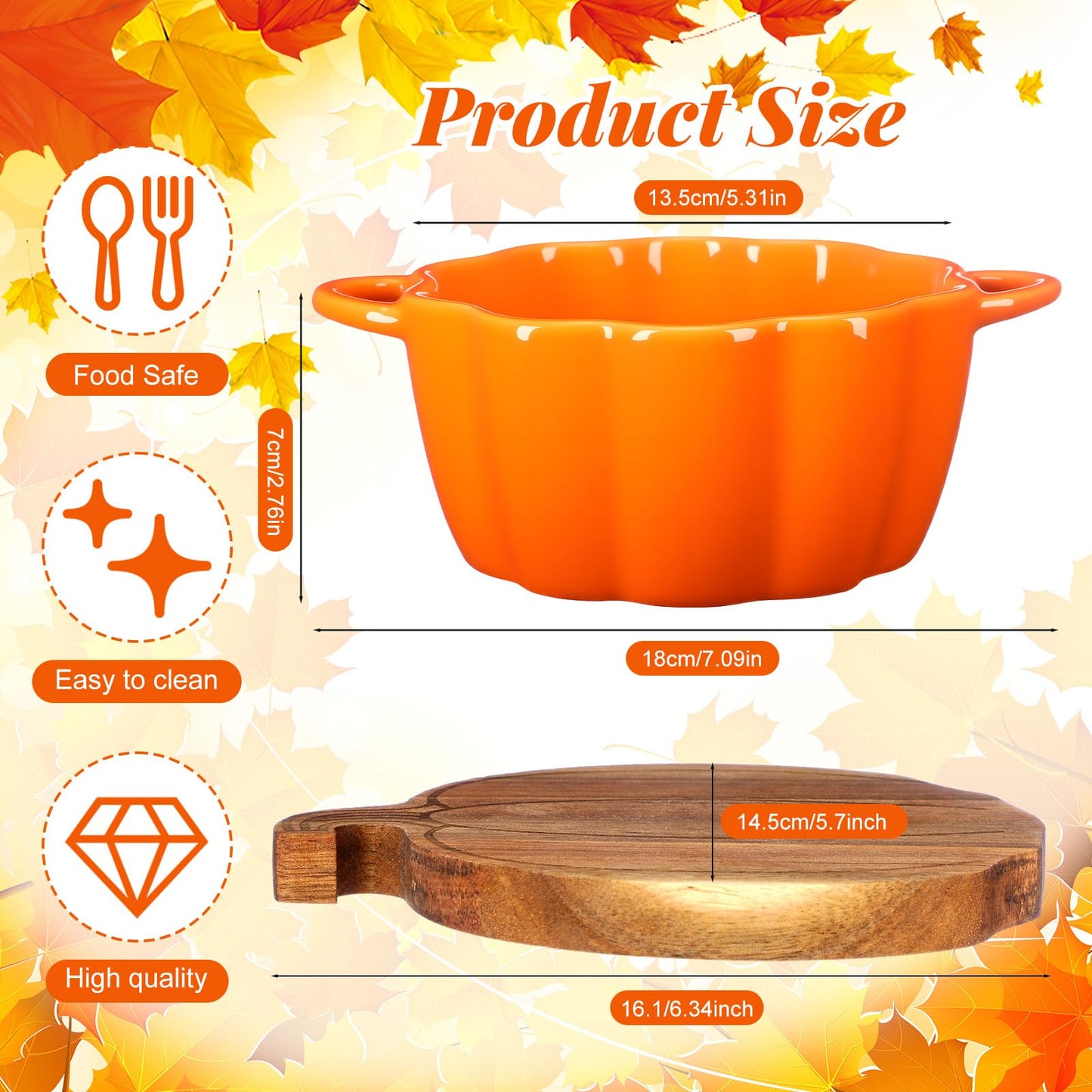 Mimorou 11 oz Pumpkin Pot with Carved Wooden Lid and Spoon Thanksgiving Pumpkin Bowl Orange Cute Cookware Soup Dish Safe Oven Pot with Wooden Lid and Handle for Fall Autumn Cooking Baking