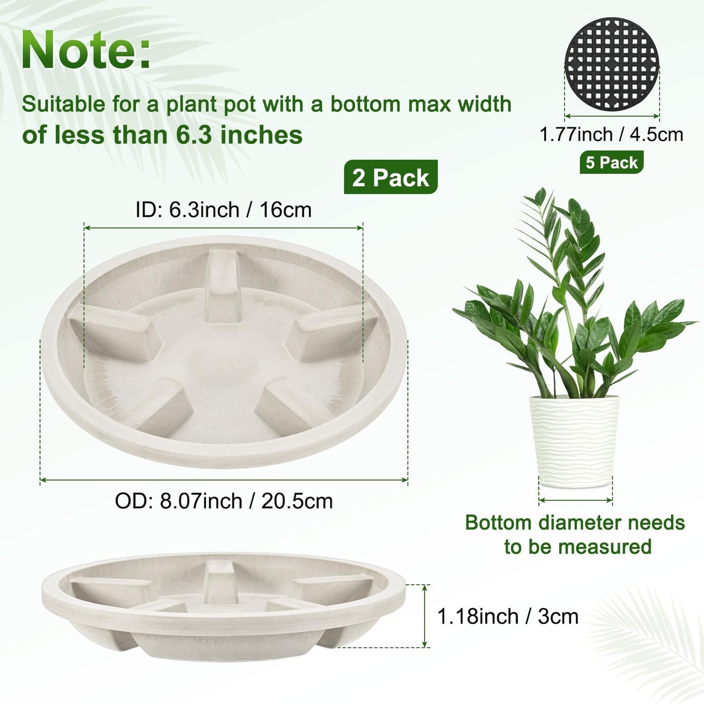 M METERXITY 2-Pack Plant Saucer, 6.3 Inch/16 cm Plastic Plant Trays Thicker for Pots/Indoor/Outdoor/Water Drainage and Protection, Flowerpot Drip Tray [Mocha]