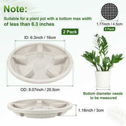 M METERXITY 2-Pack Plant Saucer, 6.3 Inch/16 cm Plastic Plant Trays Thicker for Pots/Indoor/Outdoor/Water Drainage and Protection, Flowerpot Drip Tray [Mocha]