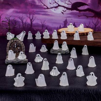 Cutecutedy 60Pcs Mini Resin Ghost Figurines,Tiny Little Ghosts for Halloween Decor,Cute Spooky Vase Filler,Tiered Tray & Table Centerpiece,Miniature Party Favors,Home Decor（Luminous）