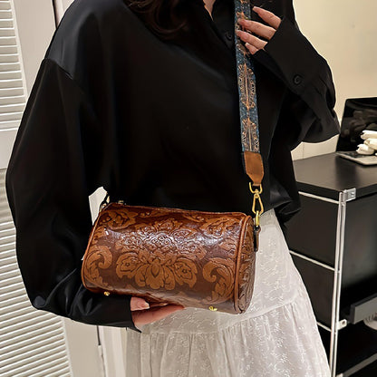 KJDFHNB Small Western Crossbody Bag for Women Trendy Wide Strap Shoulder Bags Design Floral Shoulder Cluth Purse Bag and Handbag (brown)