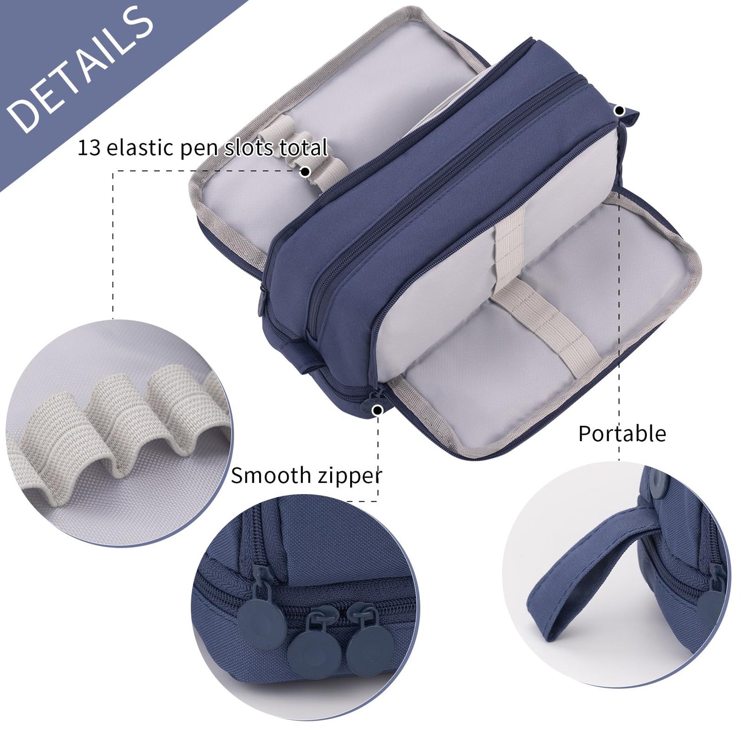 CICIMELON Large Capacity Pen Pencil Case with 4 Compartments, Multi-Slot Pencil Pouch Bag Aesthetic School Supplies Organizer for Teen Girls, Women, Adults (Navy)