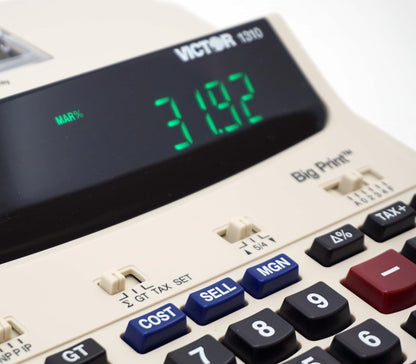 Victor 1310 Big Print Printing Calculator, 12-Digit LED Display, Fast Ink-Free Printing (8.0 LPS), Cost/Sell/Margin Keys, Advanced Business Functions, 2-1/4" Thermal Paper