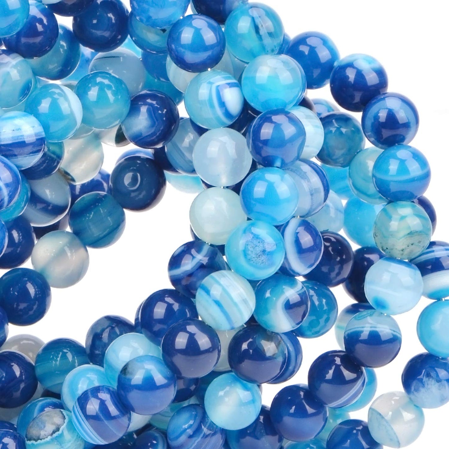 100Pcs Natural Crystal Beads Stone Gemstone Round Loose Energy Healing Beads with Free Crystal Stretch Cord for Jewelry Making (Blue Agate, 8MM)