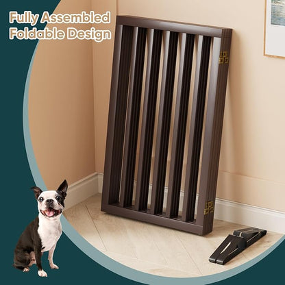 Freestanding Dog Gate Indoor 32“Tall, Foldable Dog Gates for Doorways, 4-Panel Pet Gates for Dogs with with 2 Metal Stands (74" W, Espresso)