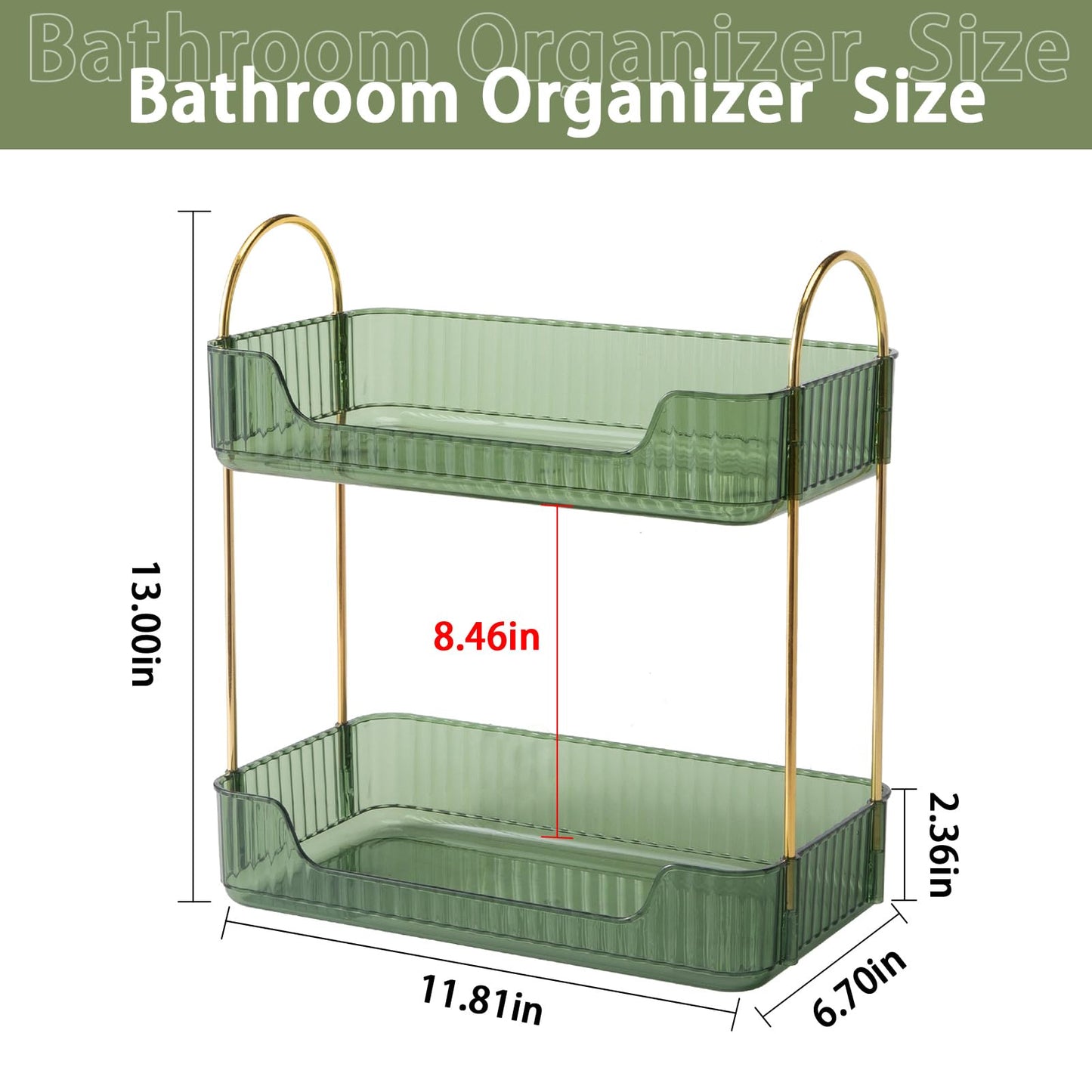 shuang qing Bathroom Counter Organizer Countertop Storage, Cosmetics Skincare Shelf, Makeup Organizer Perfume for Dresser Vanity Tray, Spice Rack for Kitchen(2 Tier-Green)