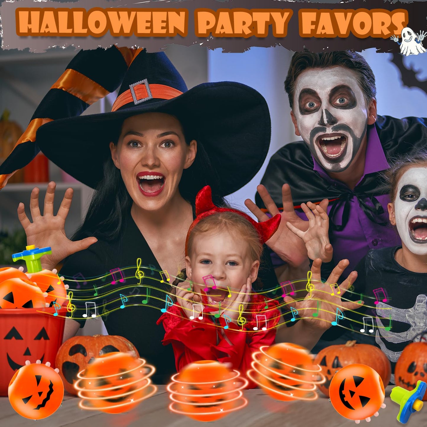 Halloween Treats Non Candy for Kids 6 Pack, Wind Up Pumpkin Spinning Tops Toys Gifts for Toddlers, Halloween Boo Basket Bucket Goodie Bag Stuffer School Party Favors Prizes Trinket for Boys Girls