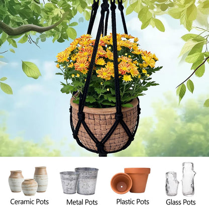 Jaxbo Macrame Plant Hangers 2 Pack Indoor Outdoor Hanging Planter Basket Handmade Rope Hanging Plant Holder for Indoor Outdoor Boho Home Decor 41 Inch, Black