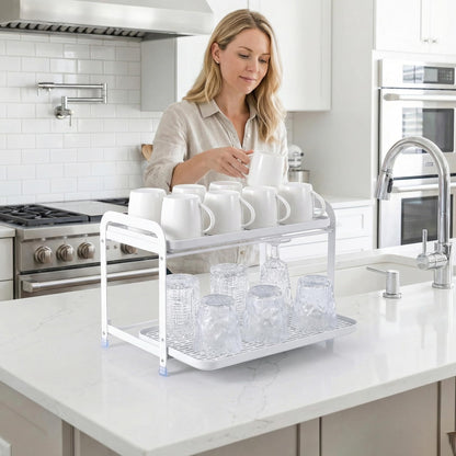 BunnyCare Mug Organizer for Cabinet, Double-Wall Glass Cup Drying Tack, Coffee Mug Holde, Fruit Drainer, Kitchen Spice Organizer,Individual Use of Trays Multi-Functional Storage White Organizer Shelf